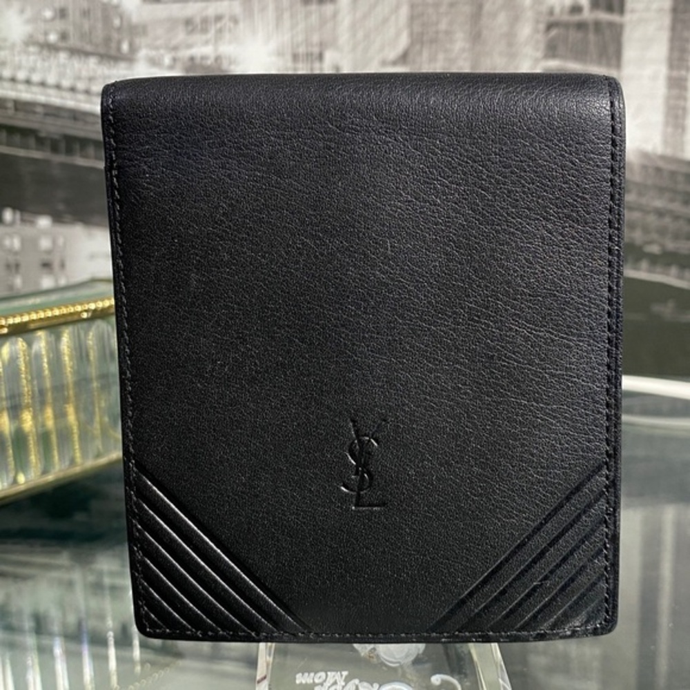 Authentic YSL Sleek black leather bifold wallet